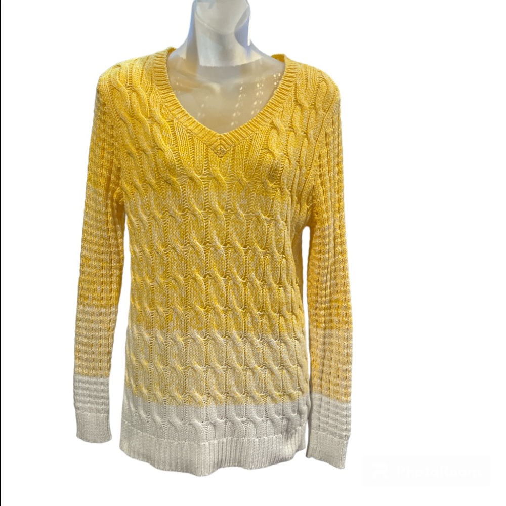 Liz Claiborne Women’s Yellow Gradient Cable Knit V Neck Sweater Size Large